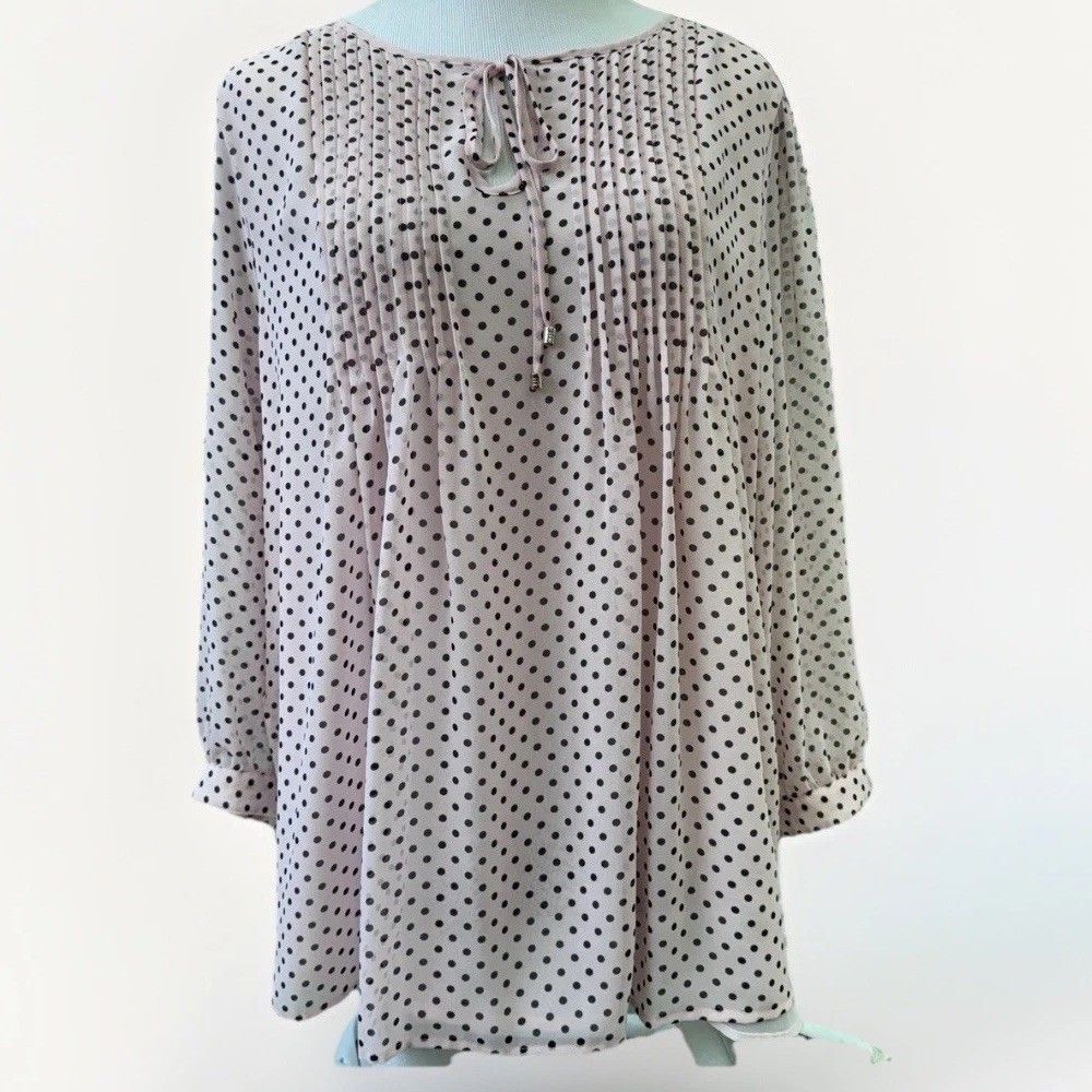 Tommy Hilfiger 1X Plus Pink Polka Dot Chiffon Peasant Blouse Boho Lined Top NWOT
